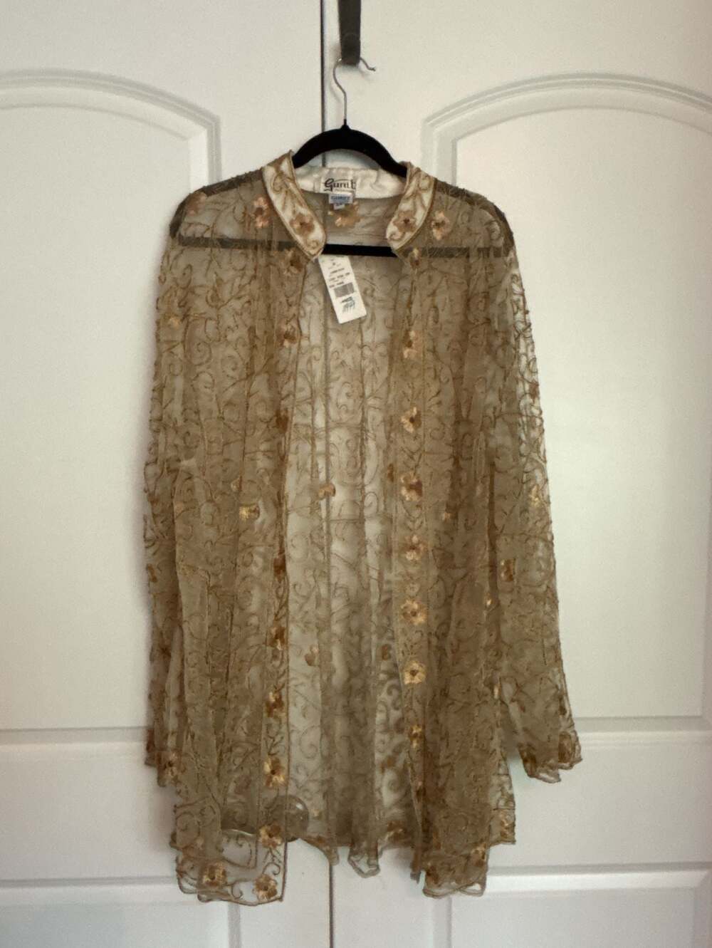 VINTAGE Gunit Fashions Embellished Floral Mesh Open-Front Long Duster Jacket